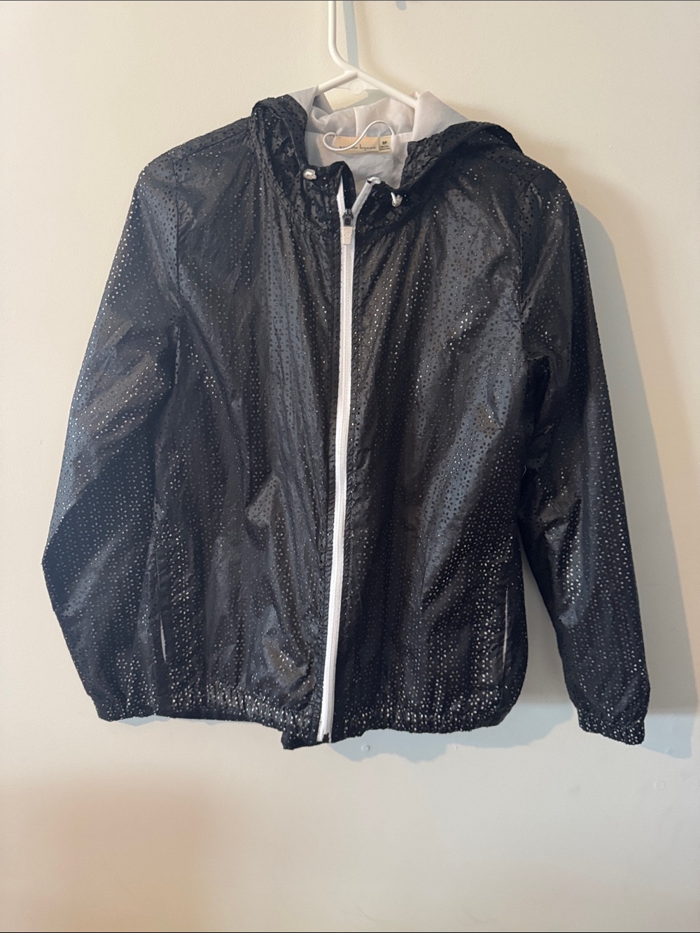 Nanette Lepore Anthropology Black Hooded Raincoat with White Contrast Zip